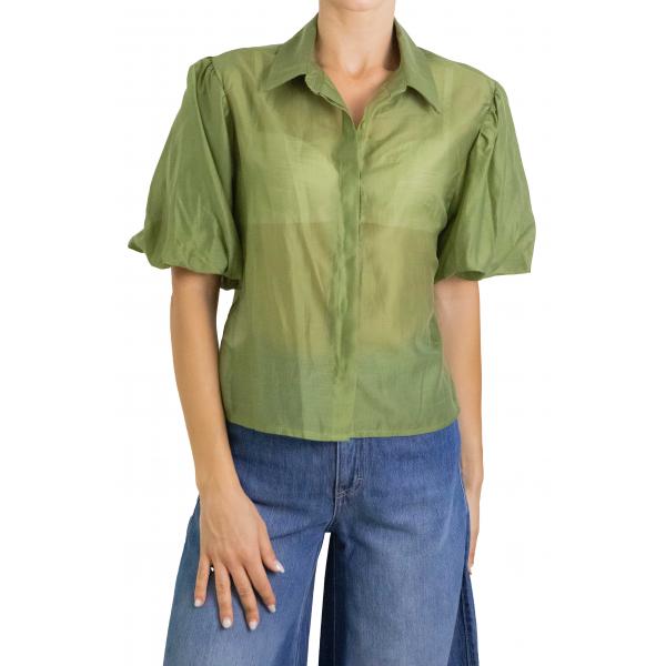 Camicia tinta unita con manica palloncino